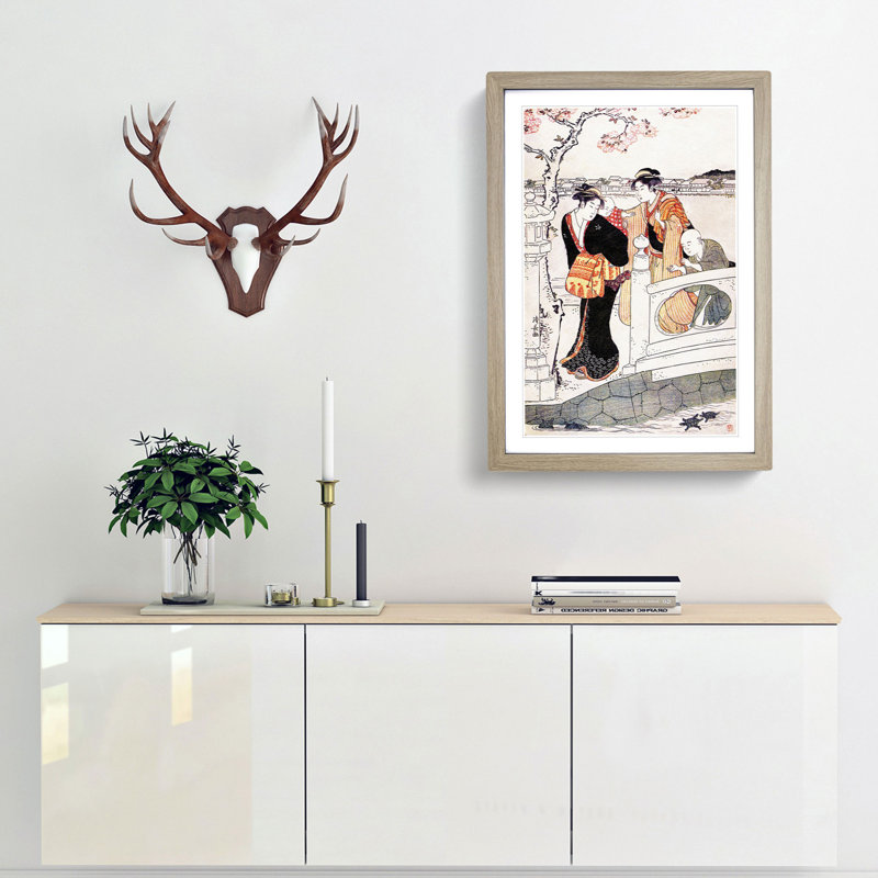 The Walk by Torii Kiyonaga - Picture Frame Painting Print, 48cm H x 36cm W x 2cm D, Oak Framed