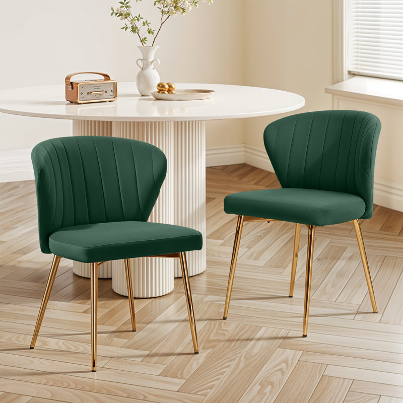 Chaise moderne en velours capitonné à dossier courbé avec pieds en métal, Vert