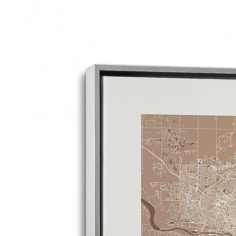 Calgary Street Map, reproduction d'art sur toile, 24 po x 36 po, Cadre flottant en chrome poli