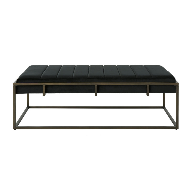 Banc rembourré en velours avec finition laiton, noir