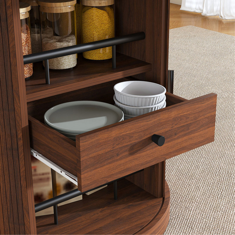 59" Extendable Oval Dining Table with 2-Tier Storage for 4-6, Space Saving Expandable Kitchen Table in Walnut Brown, MDF with Walnut Finish & Pedestal Base