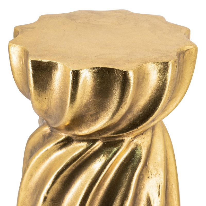 Tabouret d'appoint en magnésium doré avec des détails de tourbillon artistique moderne, idéal pour divers décors de maison 14 x 14 x 18,7 pouces, une option de présentation élégante et pratique