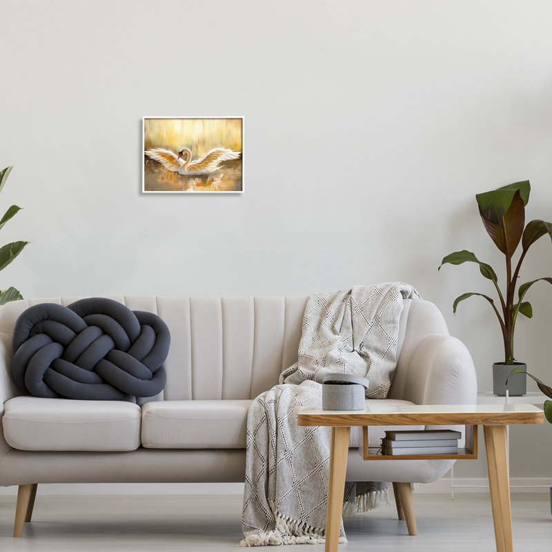 «Swan Wings Sunlit Wildlife Pond» encadré sur bois par Ziwei Li, impression, H 11 po x l 14 po x P 1,5 po