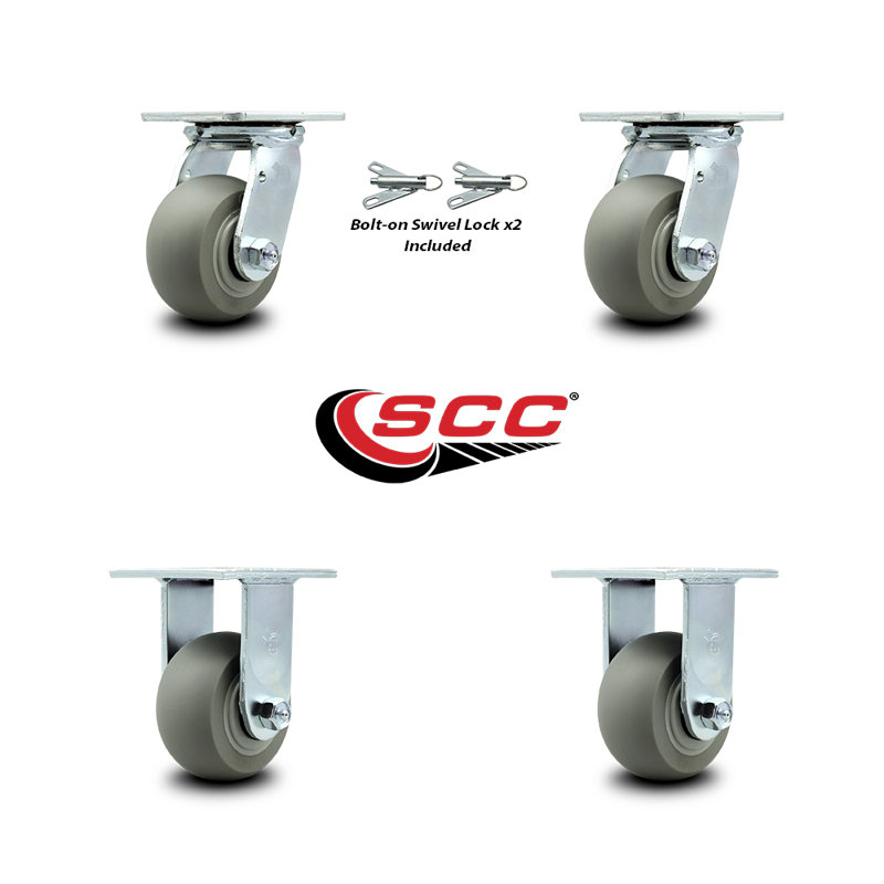 4 Inch Thermoplastic Rubber Caster Set with Ball Bearings 2 Swivel Lock 2 Rigid|SCC-30CS420-TPRBD-BSL-2-R-2
