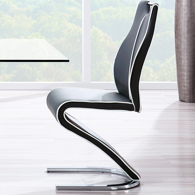 Chaises de salle à manger grises (de 2) - Élégantes chaises de salle à manger en zigzag, base en métal demi-lune, poignée de dossier contemporaine, élément en Welt blanc, chaise exquise conçue en gris Pu 2, caractéristique, siège