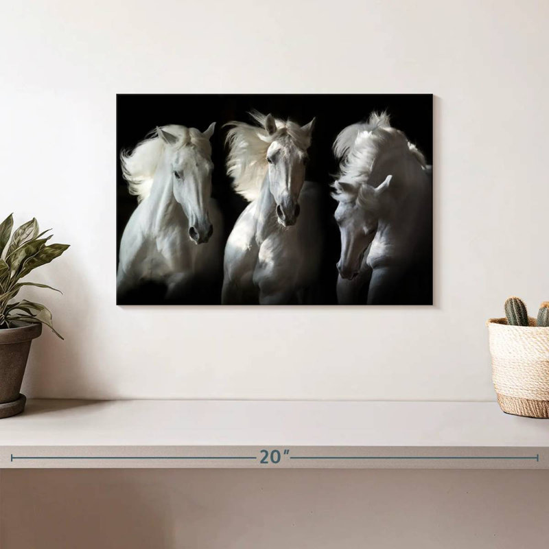 Brampt Three White Horses, 8" H x 12" W