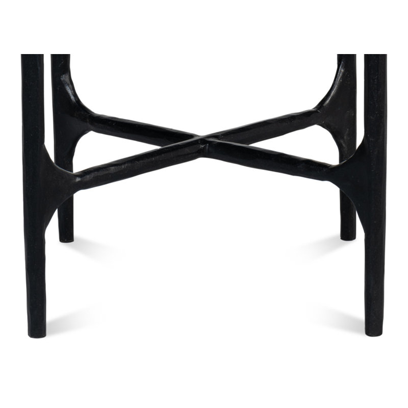 Round Marble Top Black Metal End Table