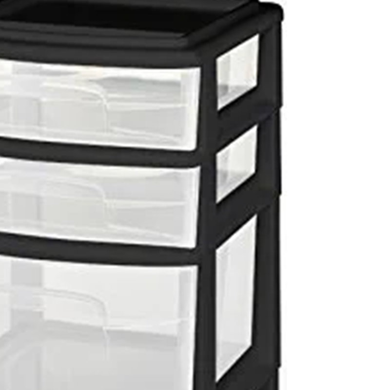 Black and Clear Plastic 5-Drawer Storage Tower