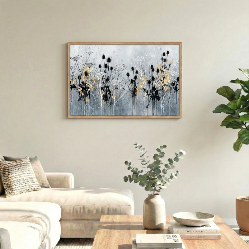 Ensemble de 1 tableau abstrait floral sur toile, 18"H x 24"W, Natural