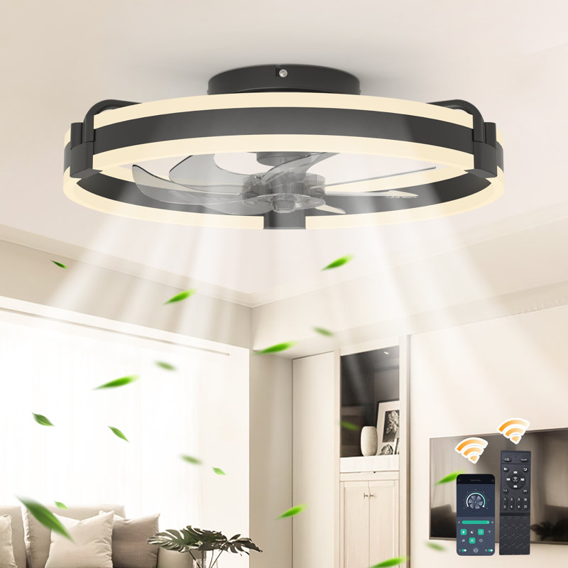 50cm 6-Speed LED Dimmable Reversible Modern Caged Ceiling Fan With Light And Remote Control