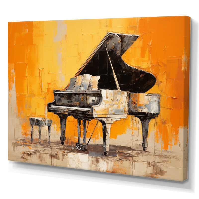 Impression sur toile, "Orange Piano Modernist Melody", H 30 po x l 40 po x P 1,5 po, Toile tendue