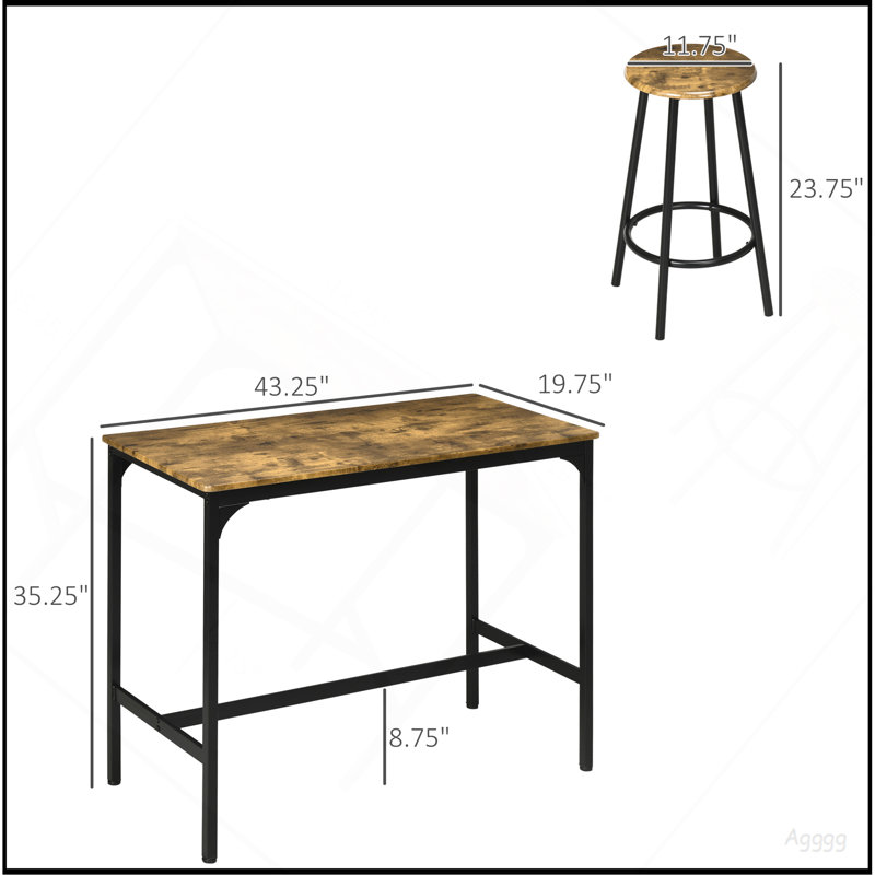 Table avec tabourets, table de cuisine 4 chaises, ensemble de table de bar à hauteur de comptoir 5 pièces et chaises