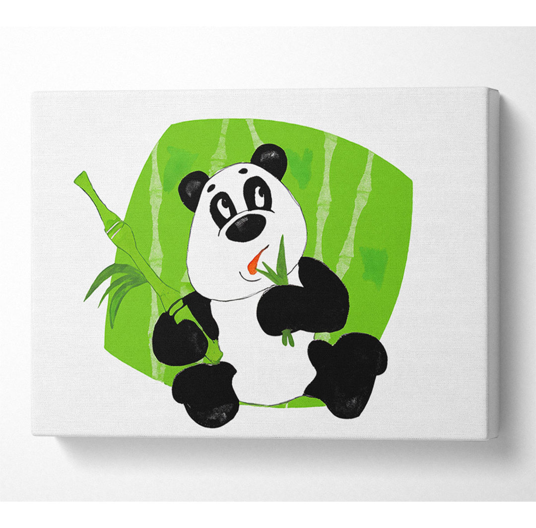 Panda frisst Bambus Weiß - Leinwanddrucke auf Wrapped Canvas