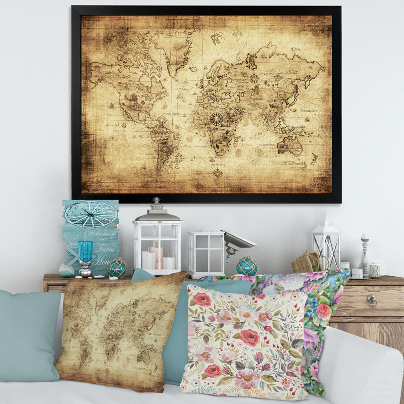 Ancienne carte du monde IV - reproduction d'art sur toile, H 16 po x l 32 po x p 1 po, Noir