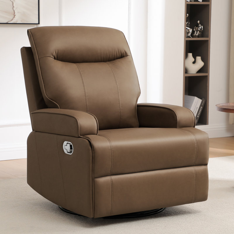 31.9“ Modern and Soft Manual Upholstered Swivel and Rocking Manual Recliner, Brown