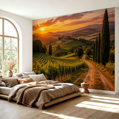 Wall Mural Peel and Stick Wallpaper Chianti Region hills sunset Tuscany Italy Self-Adhesive Removable Contact Paper Wall Decor for Living Room Bedroom 69"H x 96"W