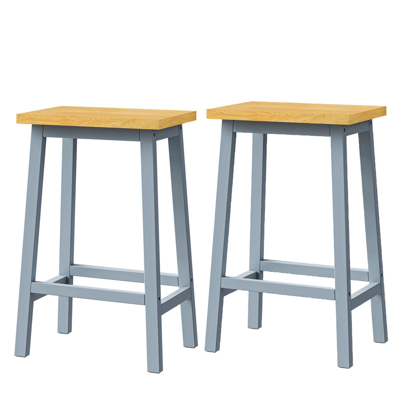 Tabourets de bar en bois massif (pas cher en fer), ensemble de 2 chaises de bar de 25,6 po de hauteur, tabourets de comptoir de cuisine avec repose-pieds, tabourets de ferme