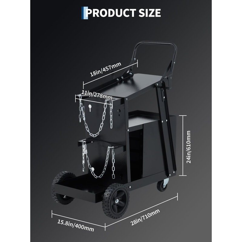 3-Tier Welding Cart with 4 Drawers & Tank Storage, 270 LB Capacity, Heavy Duty Steel Welder Cart for MIG/TIG/Plasma Cutter, Industrial Welding Trolley for Shop Garage