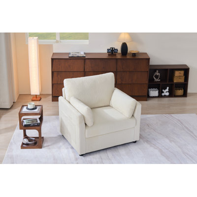37.75" Corduroy Accent Chair with Side Storage Pockets, Modern Upholstered Single Sofa Armchair with 2 Pillows, Comfy Oversized Reading Chair for Living Room, Bedroom, Apartment