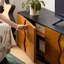 Meuble télé rétro en bois manufacturé noir-2058933072