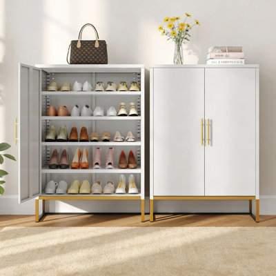 Armoire à chaussures 40 po de hauteur à 2 portes, range-chaussures dissimulé à 7 niveaux en métal, armoire à chaussures étroite moderne avec tablettes réglables pour le vestibule, le couloir, le placard, la chambre à coucher, le salon, la salle de lavage (blanc)