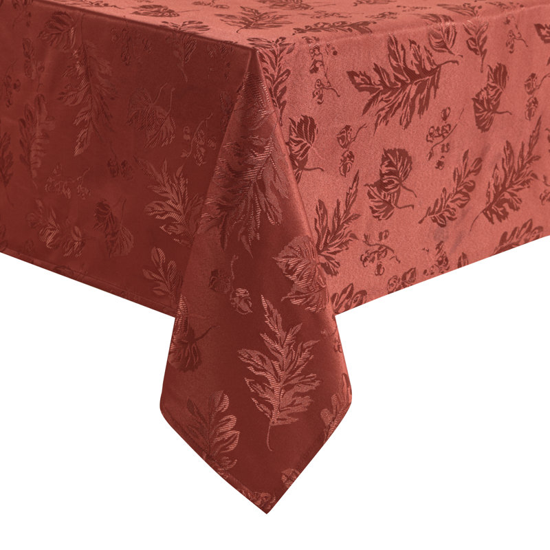 Rhone Woven Leaves Jacquard Fall/Harvest Damask Tablecloth, 102" x 60", Spice Red