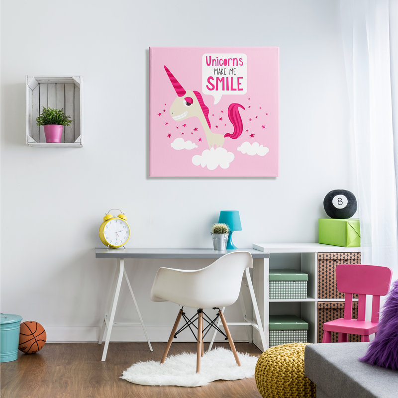 «Unicorns Make Me Smile Expression Happy Pink Unicorn» par Make Beaucoup Studios - impression, Toile tendue