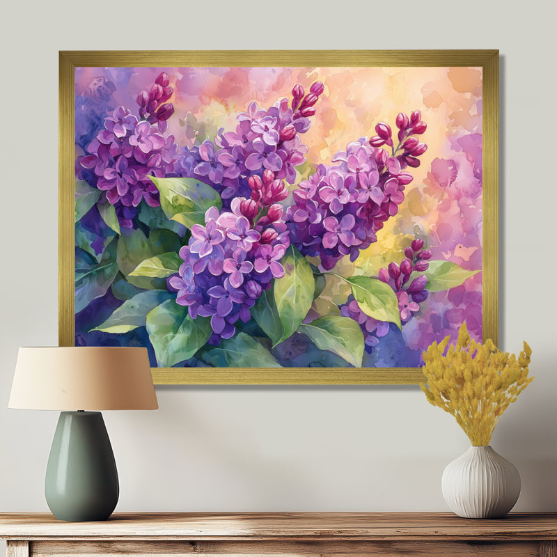Jackline Lilacs In The Garden Realism I - Lilas, art mural, Reproduction encadrée d'une seule photo, H 34 po x l 44 po, Doré
