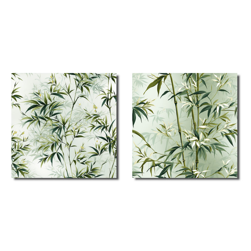 Hachiro - Ensemble de 2 collages carrés tropicaux, Toile tendue, H 30 po x l 61 po
