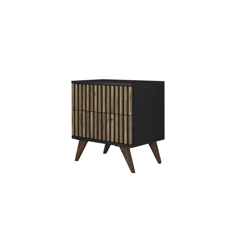 Rowson Stylish Nightstand, Black & Atlantic Pine, 19.7 x 22.0 x 15.7 inches | Durable 100% Chipboard with MDF Frame, Thickness: 0.7 inches | Ideal for Bedrooms, Modern Design with Spacious Top & Sturdy Legs (Height: 6.3 inches)