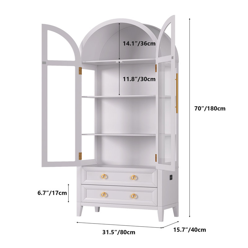 Freestanding Arch Display Cabinet with 3-Colour Light Modes and Motion Sensor, White