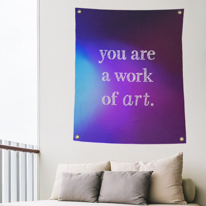 Tapisserie de travail en polyester d’art sur les citations, H 36 po x l 26 po, Bleu / Mauve