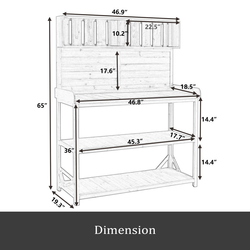 Grande table de rempotage en bois 65 po pour l'extérieur, Vert