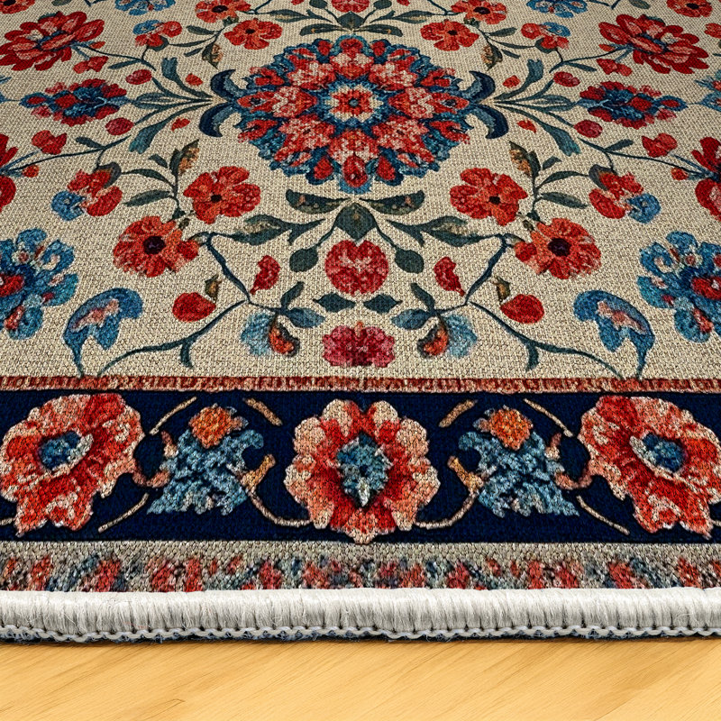 Minna Collection Digital Print Cotton-Polyester Colorful Floral Rug, Square 6'7"
