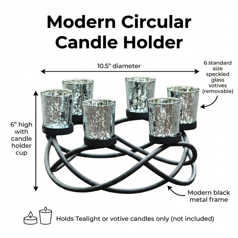 Round Table Votive Candle Holder Centerpiece, Black/Silver