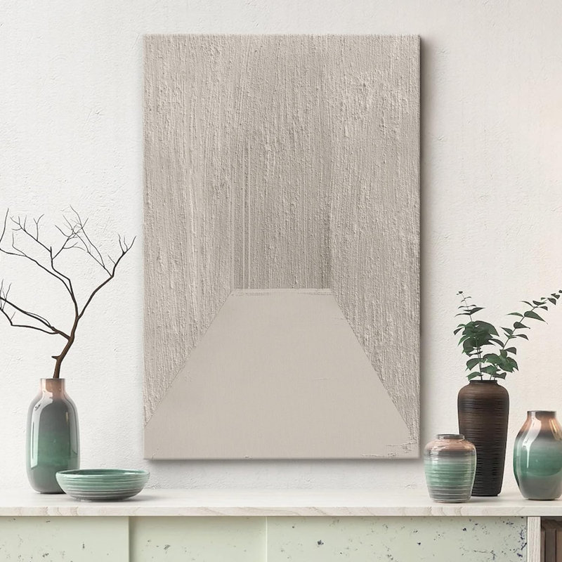 Motif géométrique gris sur fond de paysage, formes abstraites, minimalisme, décoration murale nordique contemporaine sur toile