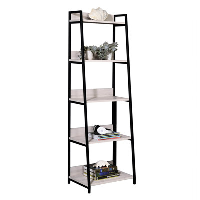 Elegant Natural And Black 5 Shelving Unit, Showcase Your Personal Collection Style Bookshelf In Black, Maximize Storage Potential