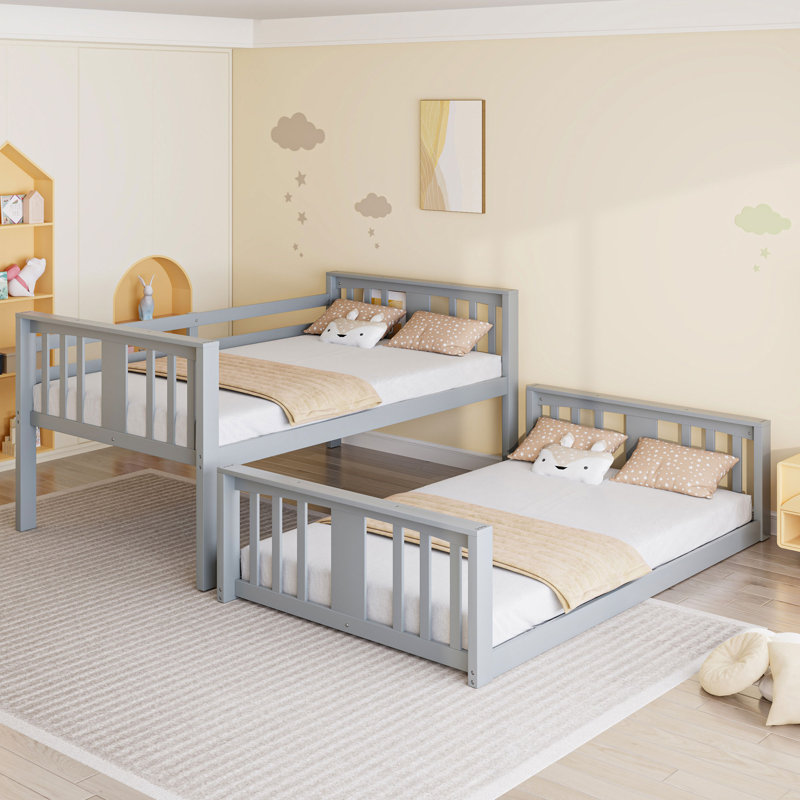 Gray Twin Over Twin Bunk Bed with Slide, Ladder and Guardrails, Space-Saving Kids Bedroom Furniture