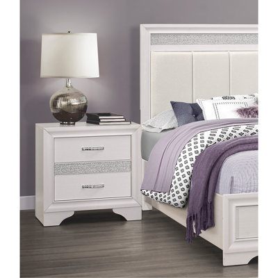 Glamour meubles de chambre à coucher 1pc table de chevet de tiroirs avec tiroir à bijoux caché feutrée finition blanche et paillettes argentées