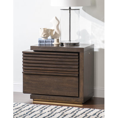 Architect 30" Wide Onyx Finish Contemporary Nightstand with 2 Drawers LED Lights Power Outlets USB