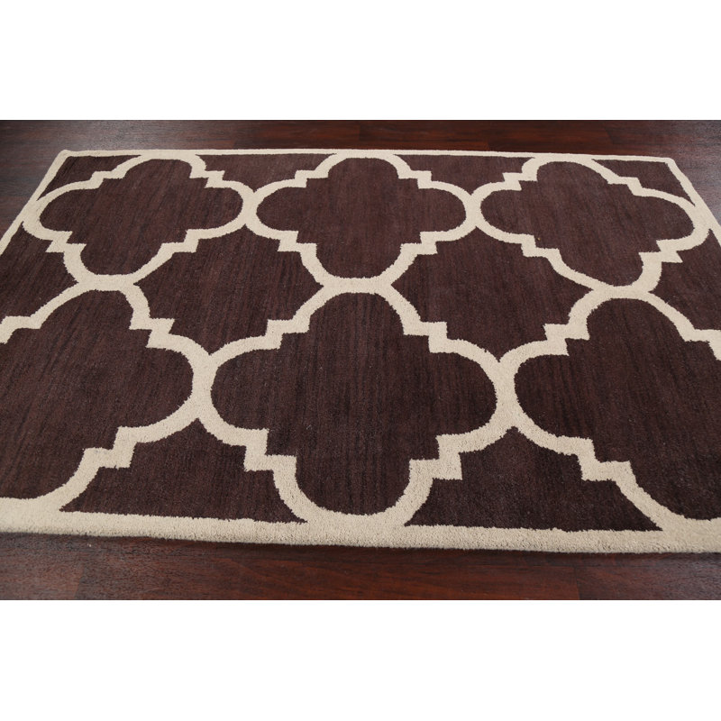 Tapis géométrique en laine touffeté à la main brun / beige