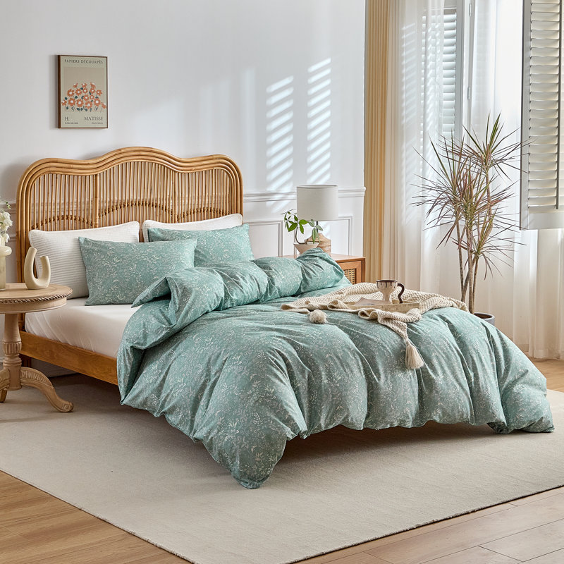 Ensemble de housse de couette 3 pièces 100% coton, Vert sauge, Housse de couette double + 2 taies d'oreiller stan