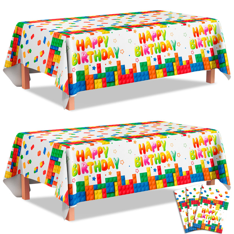 Building Block Party Tablecloths, 3pcs Building Block Party Decorations Tablecloths set