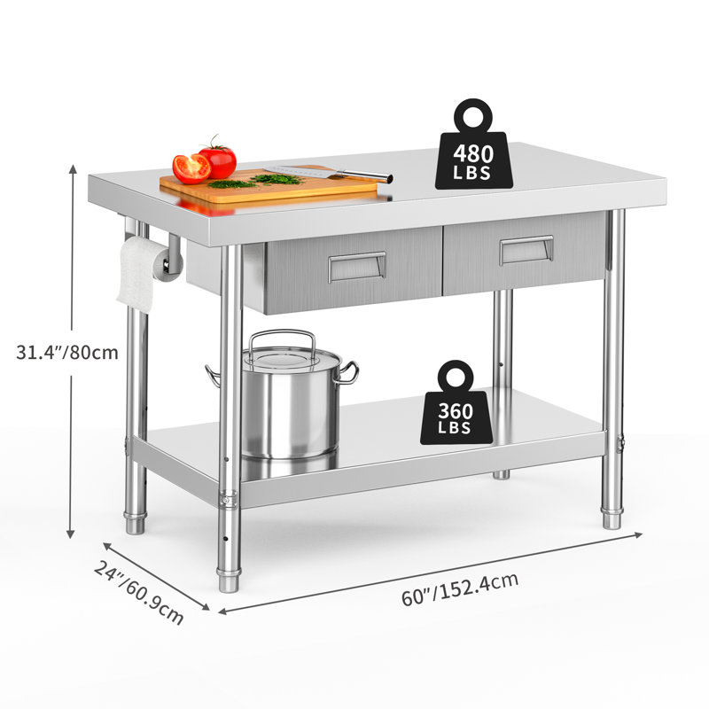 Edrosie Inc Stainless Steel 24'' W x 31.4'' H Work Table, 31.4" H x 48" L x 24" D