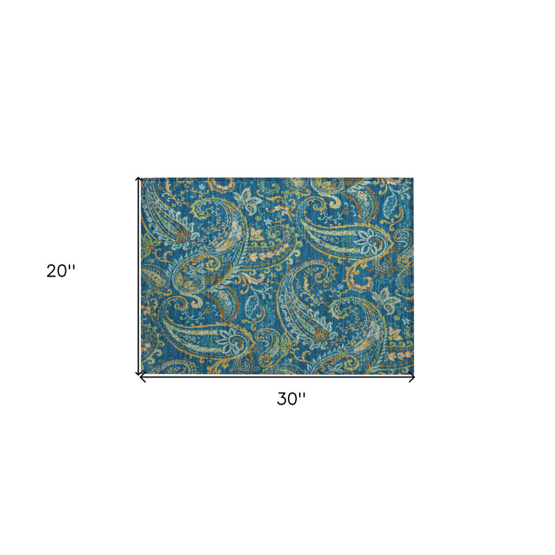 2' X 3' Navy Blue Paisley Washable Non Skid Indoor Outdoor Area Rug