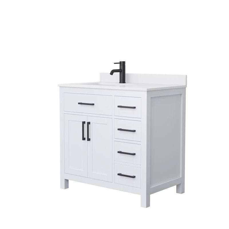 Beckett 36" Freestanding Single Bathroom Vanity with Cultured Marble Top, White Cultured Marble, Matte Black, White