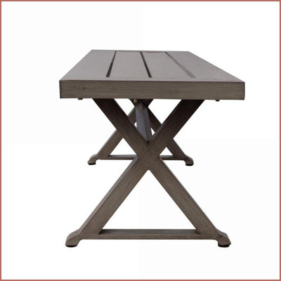 Outdoor Dining Bench with Aluminum Frame & X-Shaped Legs | Dark Gray | Aluminum
