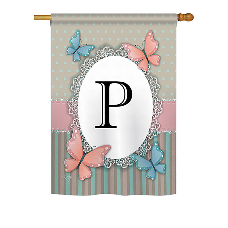 Drapeau de maison / jardin en polyester monogramme à 2 faces Shellman Butterflies, H 40 po x l 28 po, P