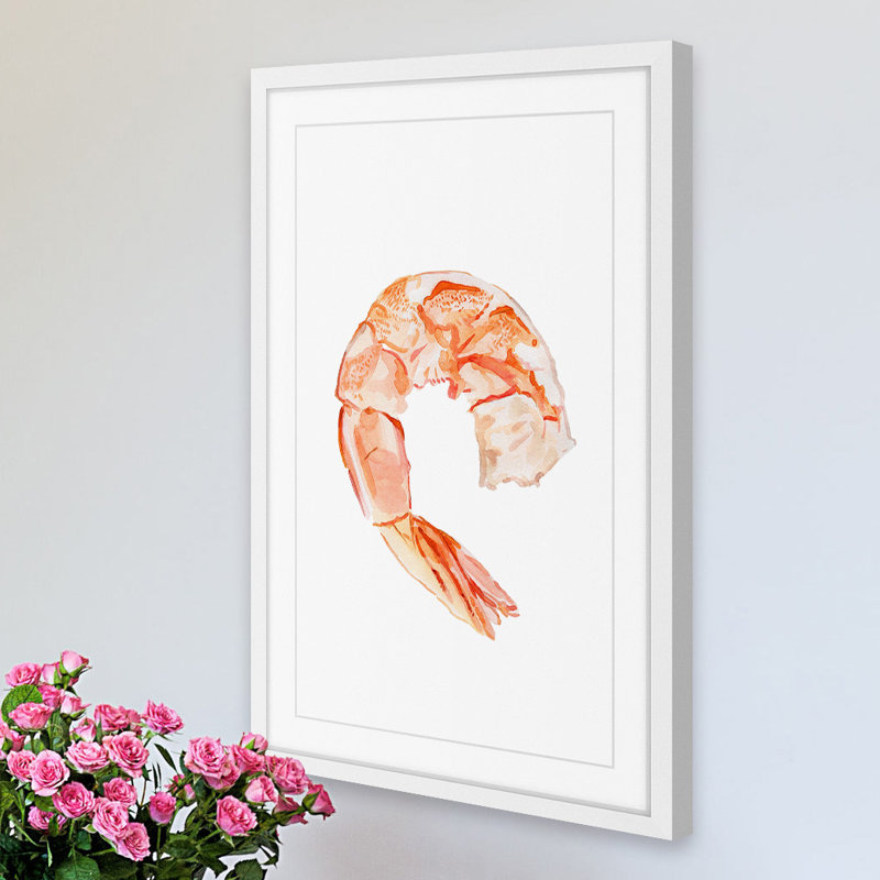 « crevette », reproduction d’art encadrée, H 18 po x l 12 po x P 1,5 po