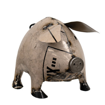 Large White Recycled Metal Pig